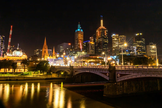 Night time Melbourne city skyline